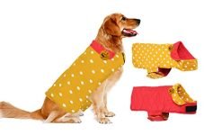 Sage Square 2 in 1 Premium Reversible Double Side Dog Coat, Ultra Warm Windproof Winter, Thicker Fleece Jacket for Cold Weather (Yellow and Red) (Medium-Large) (22 Inches)
