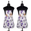 Kuber Industries Apron | PVC Cooking Kitchen Apron | Apron for Restaurent | Purple Flower Apron for Housewife | Chef Apron with Ties | Center Pocket Apron | Pack of 2 | White