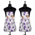 Kuber Industries Apron | PVC Cooking Kitchen Apron | Apron for Restaurent | Purple Flower Apron for Housewife | Chef Apron with Ties | Center Pocket Apron | Pack of 2 | White
