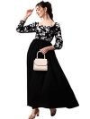 Sheetal Associates Women’s Black Printed Crepe Full Length Casual Dress, Medium Size