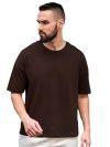 LEOTUDE Men’s Oversized Half Sleeve Round Neck Cottonblend Tshirt (FS49_Plain_OVR_P_Brown_L)