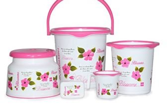 Cello Blossom 5 Piece Plastic Bath Set, Small, Pink