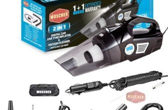 Woscher 578D 2In1 Digital Portable Air Compressor Tyre Inflator With Car Vacuum Cleaner,Dc12V 120 Watts High Power 5500Pa Handheld Car Vacuum W/Led Light,12Ft Power Cord, For Wet/Dry Use,Tyre Inflator