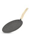 Bergner Earth Black Non-Stick 26Cm Concave Tawa, Tawa With Wooden Finish Soft Touch Handle, 3Mm Thickness, Consumes Less Oil, Even Heat Distribution, White Marble Splatter, Induction Bottom, Gas Ready