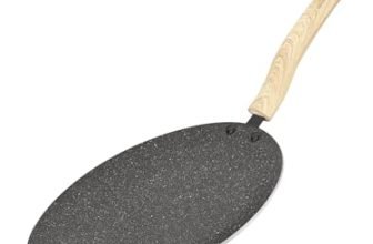Bergner Earth Black Non-Stick 26Cm Concave Tawa, Tawa With Wooden Finish Soft Touch Handle, 3Mm Thickness, Consumes Less Oil, Even Heat Distribution, White Marble Splatter, Induction Bottom, Gas Ready