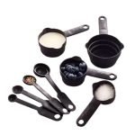 Suzec Plastic Measuring Spoon And Cup Set, 8-Pieces (Black, Pack Of 1), Mix Size (Black)