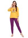 Clovia Women’s Cotton Graphic Print Top & Solid Pyjama Set (LS0581P07_Yellow_M)
