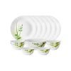 Larah By Borosil Green Herbs Fluted Series Opalware Dinner Set | 13 Pieces For Family Of 4 | Microwave & Dishwasher Safe | Bone-Ash Free | Crockery Set For Dining & Gifting | Plates & Bowls | White