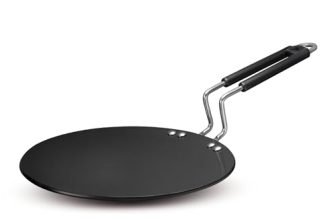 Kent Hard Anodised Roti Tawa 25 Cm | Non Reactive, Non Toxic, & Non Staining Food Grade Surface | 4.88 Mm Thick Base For Uniform Heating | Cool Touch Bakelite Handle | Induction Friendly | Black