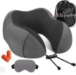 NAPWAY Neck Pillow for Travel, Memory Foam Travel Neck Rest Support Pillow for Sleeping, Travel Pillow for Flights, Train and Car | 360° Neck Rest Support | Washable Cover with Combo