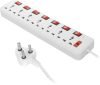 Skeisy EXT-107 Switch Universal Surge Protector With 7 Socket 7 switch 7  Socket Extension Boards(White, Red, 3 m)