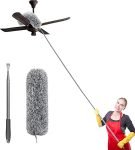 2024 Upgraded Long Handle Microfiber Feather Ceiling Duster for Dust Cleaning with extendable Pole 30-100 Inch with Anti Scratch Bendable Head Brush for Cleaning High Cobweb Stick high Ceiling Fan