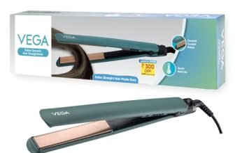 Vega Salon Smooth Hair Straightener For Women With Ceramic Coated Plates, Quick Heatup & Travel Friendly, Green (Vhsh-42)