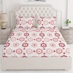 Layers Firenze 100% Cotton Double Size Bedsheet With Pillow Cover Set 140Tc Light Weight, Skin Friendly, Moisture Absorbent, All Season Comfort (Geometric Pattern,Red)