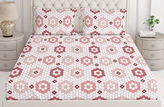 Layers Firenze 100% Cotton Double Size Bedsheet With Pillow Cover Set 140Tc Light Weight, Skin Friendly, Moisture Absorbent, All Season Comfort (Geometric Pattern,Red)