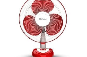 Bajaj Frore Neo Table Fan 400 Mm | Table Fans For Home & Office |Aerodynamically Balanced Blades| 100% Coppermotor| Highair Delivery|3-Speed Control| 2-Yr Warranty Red