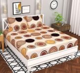 BSB HOME Microfiber 144 TC Aspire 2.O Collections Soft Breathable Wrinklefree Cricle Printed Double Bedsheets with 2 Regular Size Pillow Covers, Color- Almonds and Maroon