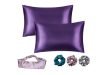 ARMOXA Satin Silk Pillow Cover for Hair and Skin 2 Piece with 3 Piece Satin Silk Scrunchies| 1 Silk Hair Band Free |(Dark Purple)Solid, 600 threads, 71.1 x 45.7 x 71.1 Centimeters