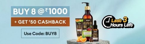 Wow deal : Buy 8 Products at Rs.1000. + Rs.50 Wow Cashback On Every Order. Use Code : BUY8 | Valid Till 30th june