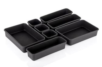 Kuber Industries Storage Organizer Set | Kitchen Organizer | Makeup Organizer Tray Set | Desk Drawer Divider Tray | Multi-Purpose Stationery Organizer With Interlock | 8 Piece Set | Black