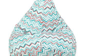 Amazon Brand Solimo Premium Canvas Fabric Bean Bag, Filled With Beans | Capacity: Upto 6′ Height, 100 Kg Weight | 2Xl | Chevron Stripes Printed | Black