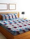 Dream Living 100% Microfiber Bedsheet for Double Bed with 2 Pillow Covers Breathable|Wrinkle Free and Super Soft Touch Flat Double Bedsheet Geometric Print- Grey and Blue,180 TC