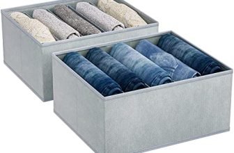 Double R Bags Non-Women Clothes Drawer Organizer For Jeans,Wardrobe Clothes Organizer For Folded Clothes,Jeans,Sweater,Dresses,T-Shirts(2 Packs,Grey) Drawer Organizers