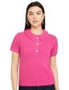 Max Women Textured Knit Collared Sweater (Ret15Fuchsia)_M