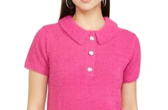 Max Women Textured Knit Collared Sweater (Ret15Fuchsia)_M