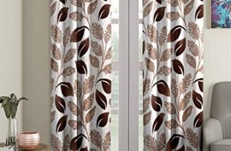 Cortina 2 Piece Floral Design Panel Eyelet Polyester Door Curtains – 7 Feet, Brown