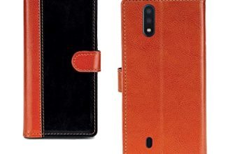 Pinaaki Enterprises Samsung Galaxy M01 Case | Premium Leather Finish | With Card Pockets | Wallet Stand |Complete Protection Cover For Samsung Galaxy M01 – Camel And Black