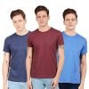 Scott International Men’s Regular Fit T-Shirt – Cotton Blend, Half Sleeve, Round Neck, Stylish, Solid Plain T-Shirts for Men, mens t shirt – Pack of 3 (Navy Blue,Maroon & Royal Blue Melange, Medium)