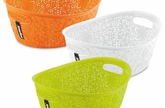 Nayasa Tri Colour Oasis Oval Basket- Set Of 3, Multi Purpose Storage Basket, Side Handles, Easy To Lift, Light Weighted, Ideal For Home, Kitchen, Bathroom, Office, Orange, White & Green