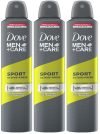 Dove Men+Care Sport Active + Fresh Dry Spray Antiperspirant Deodorant (Pack Of 3) Deodorant Spray  –  For Men(750 Ml, Pack Of 3)