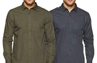 Amazon Brand – Symbol Men’S Solid Regular Fit Full Sleeve Cotton Casual Shirt (Combo Pack Of 2) (Aw-Sy-Mcs-1137_Dark Grey – Olive_Large)