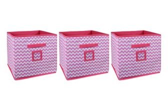 Amazon Brand – Solimo Printed Fabric Storage Box, Large, Set Of 3, Pink