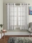 Cortina Polyster Linen Solid Sheer Curtain Set with Eyelet Rings Non Blackout Window Curtain – Set of 2 – White