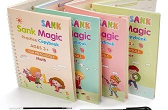 MINtile Sank Magic Practice Copybook, (4 Book + 10 Refill) Number Tracing Book for Preschoolers with Pen, Magic Calligraphy Copybook Set Practical Reusable Writing Tool Simple Hand Lettering