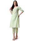 EthnicJunction Women’s Woven Striped work Straight Kurta with Pant (BT5-Rangsari-Light Green_M_Light Green)