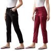 BLINKIN Cotton Casual Style Pyjamas For Women? Combo Pack Of 2 With Side Pockets (Color_Black|Maroon,Size_L)