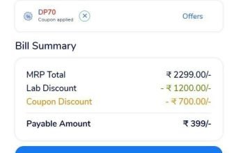 deal 🔥🔥: 70% Off on Medibuddy Full Body Health Check-ups Use Code : DP70 (Upto ₹700 off )Master Link : Suggestions 👇👇 :⏩Basic Health Check (59 tests) @ 399⏩Healthy Advance Package with Vitamin D (64+ Tests) @ 599⏩Bestseller – Fit Health Check up (85 Tests) @ 699
