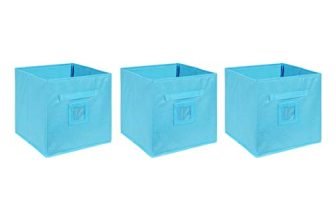 Amazon Brand – Solimo Fabric Square Storage Box, (Medical Blue, Medium, Set Of 3)