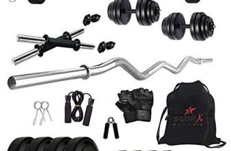STAR X PVC 20kg Home Gym Combo | Fitness Set | Gym Set with 3Ft Curl, Dumbbells & Plates | Combo Pack with Gym Gloves, rod, Handgrip, Plates, Bag and other Gym Accessories – Set of 1
