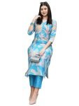 ANNI DESIGNER Women’s Cotton Blend Straight Printed Kurta with Pant (Jonaki Blue_L_Blue_Large)