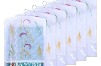 Kuber Industries Hanging Saree Cover | Non-Woven Brush Painting Pattern Saree Cover | Saree Covers For Home | Saree Cover With Small Transparent View | Pack Of 6 | Yellow