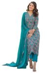 GoSriKi Women’s Rayon Blend Printed Straight Kurta with Pant & Dupatta (Shaniya Green-NJW-GS_S_Green_Small)
