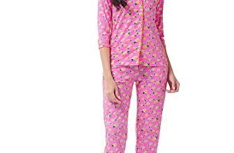 Miss Chase Women’S Pink Printed Cotton Relaxed Fit Collared 3/4Th Sleeve Regular Length Night Suit Set (Mcss21Nw06-23-122-04_Cotton_M)