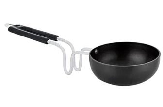 KISHI Induction Safe Small Iron Tadka Pan for Kitchen, 12cm, Black
