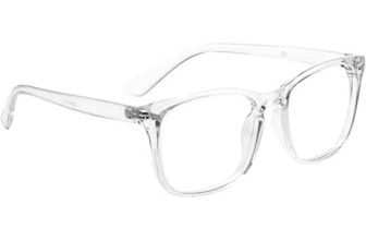 Dervin Blue Light Blocking Glasses Gaming Filter Transparent Square Eyeglasses For Eye Protection Men Women, Computer/Tablet/Laptop/Mobile/Tv, Anti-Blue & Anti Eyestrain (Clear White)