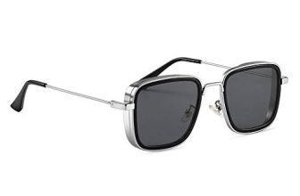 Elegante Men Square Sunglasses Silver, Black Frame, Black Lens (Medium)